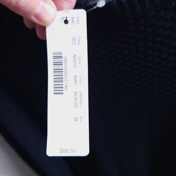 NEW J. Crew Men's Sweater Medium Navy Blue Cotton Sweater In Checker Stitch - Picture 4 of 4